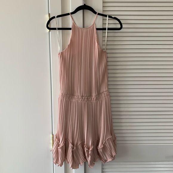 Halston Heritage Round Neck Pleated Dress | Pink - Picture 3 of 5
